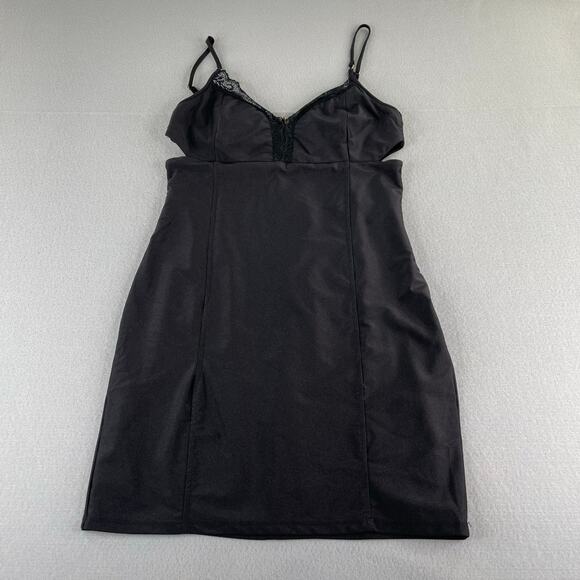 Bebe Y2K Black Bodycon Tank Baby Doll Cutout Mini Dress Size Large Stretch - Picture 1 of 16